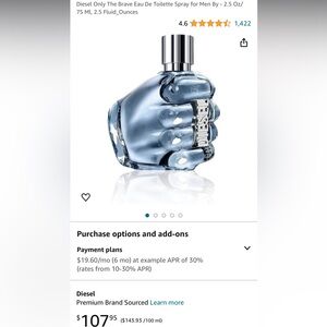 Diesel only the brave 75ml bottle 3/4 full